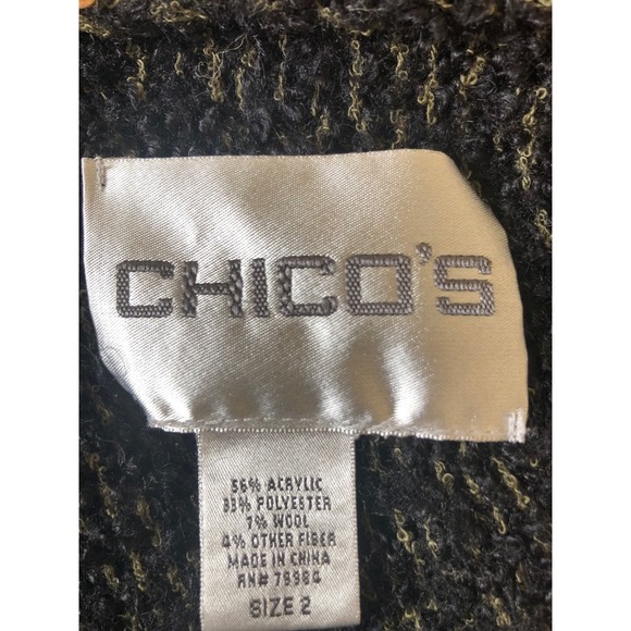 Vtg. Chicos Cardigan Sweater Duster Long Knit Open Front Pockets Brown Black | L - Picture 6 of 16